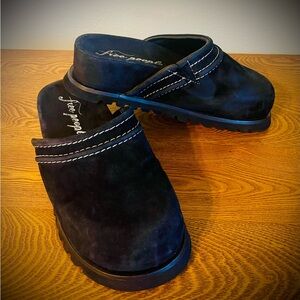 Free People Black Suede Slip-On Mules with Contrast Stitching